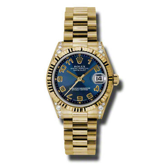 Rolex Datejust Lady 31 Blue Concentric Circle Dial 18K Yellow Gold President Automatic Ladies Watch 178238BLCAP