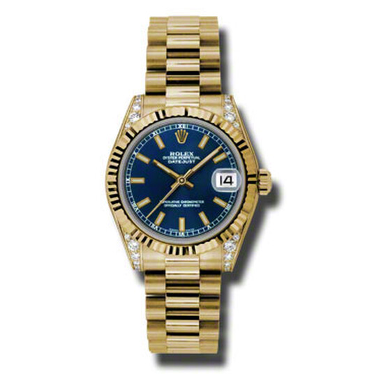 Rolex Datejust Lady 31 Blue Dial 18K Yellow Gold President Automatic Ladies Watch 178238BLSP