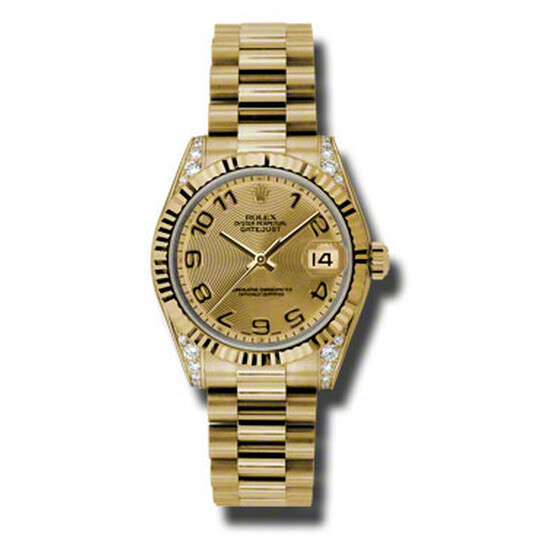 Rolex Datejust Lady 31 Champagne Concentric Circle Dial 18K Yellow Gold President Automatic Ladies Watch 178238CCAP