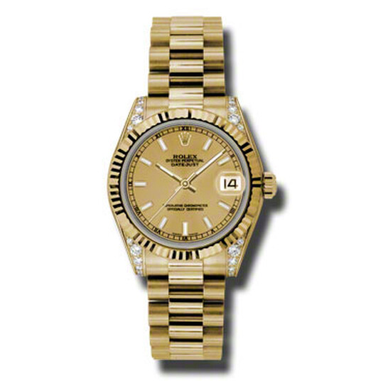 Rolex Datejust Lady 31 Champagne Dial 18K Yellow Gold President Automatic Ladies Watch 178238CSP