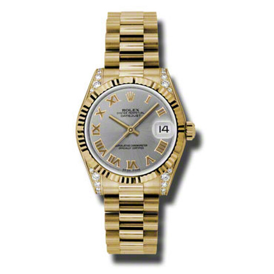 Rolex Datejust Lady 31 Grey Dial 18K Yellow Gold President Automatic Ladies Watch 178238GRP