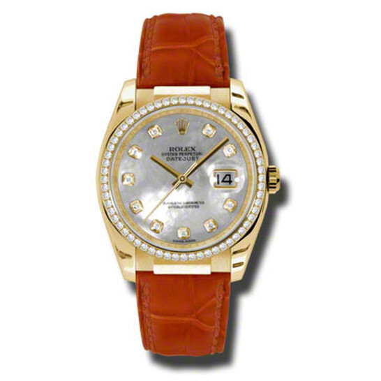 Rolex Datejust Mother of Pearl Diamond Dial Red Leather Ladies Watch 116188WMDL