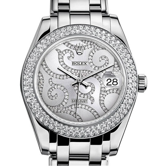 Rolex Datejust Rhodium Set with Diamond Dial 18 Carat White Gold Automatic Ladies Watch 81339ARABESQUE