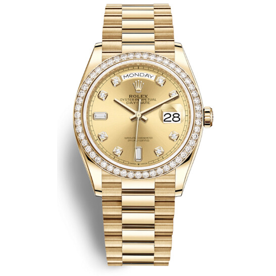 Rolex Day-Date 36 Automatic Diamond Champagne Dial 18kt Yellow Gold President Watch 128348CDP