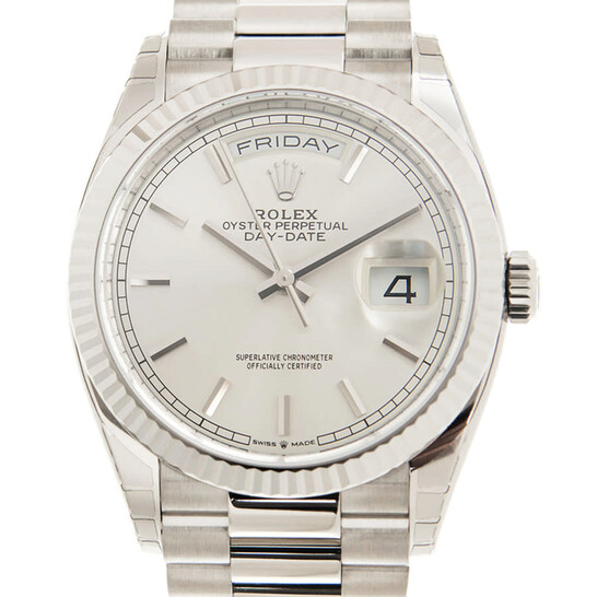 Rolex Day-Date 36 Automatic Silver Dial 18kt White Gold President Watch 128239SSP