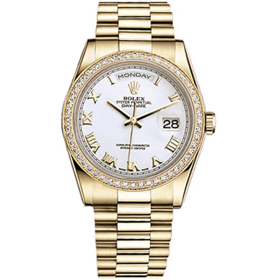 Rolex Day-Date 36 Automatic White Dial Ladies 18kt Yellow Gold President Watch 118348WRP