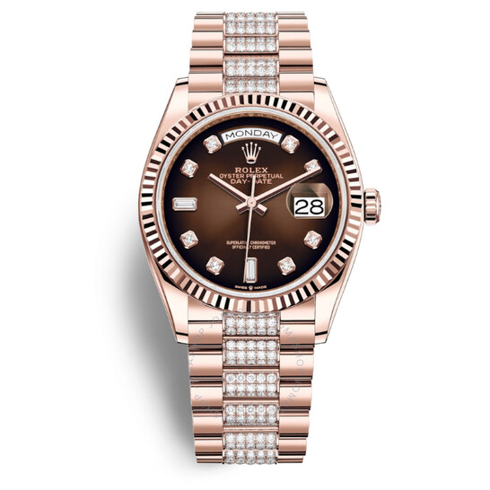 Rolex Day-Date 36 Brown Dial Automatic Diamond-Set President Watch 128235CHDDP