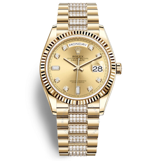 Rolex Day-Date 36 Champagne Dial 18kt Yellow Gold Diamond-Set President Watch 128238CDDP