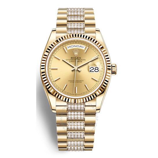 Rolex Day-Date 36 Champagne Dial 18kt Yellow Gold Diamond-Set President Watch 128238CSDP