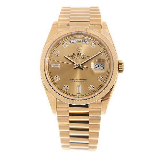 Rolex Day-Date 36 Champagne Diamond Dial 18kt Yellow Gold President Watch 128238CDP