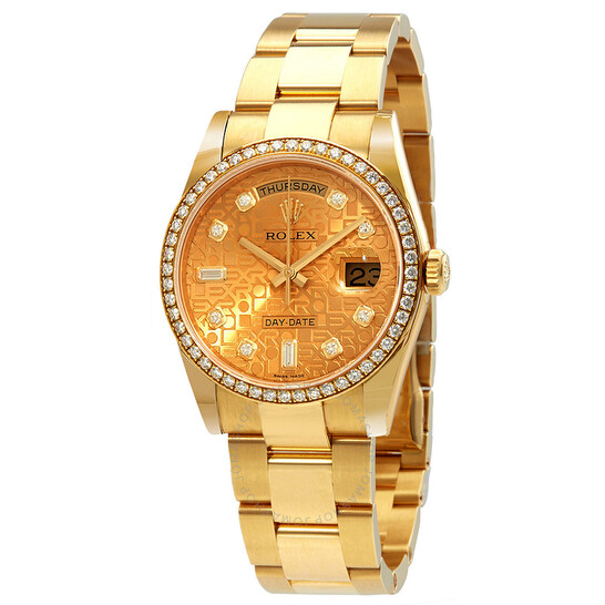 Rolex Day-Date 36  Champagne Jubilee Dial Automatic Diamond Ladies 18kt Yellow Gold Oyster Watch 118348CJDO