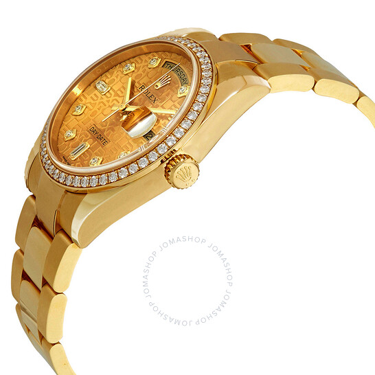 Rolex Day-Date 36  Champagne Jubilee Dial Automatic Diamond Ladies 18kt Yellow Gold Oyster Watch 118348CJDO