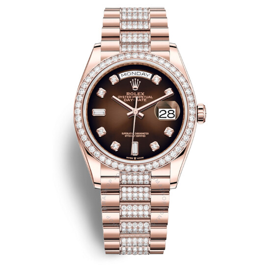 Rolex Day-Date 36 Chocolate Dial 18kt Everose Gold Diamond-Set President Watch 128345CHDDP