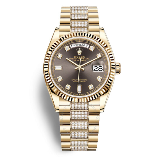 Rolex Day-Date 36 Dark Grey Dial 18kt Yellow Gold Diamond-Set President Watch 128238CSDP