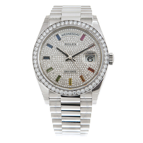 Rolex Day-Date 36 Diamond Pave Dial 18kt White Gold President Watch 128349DSP