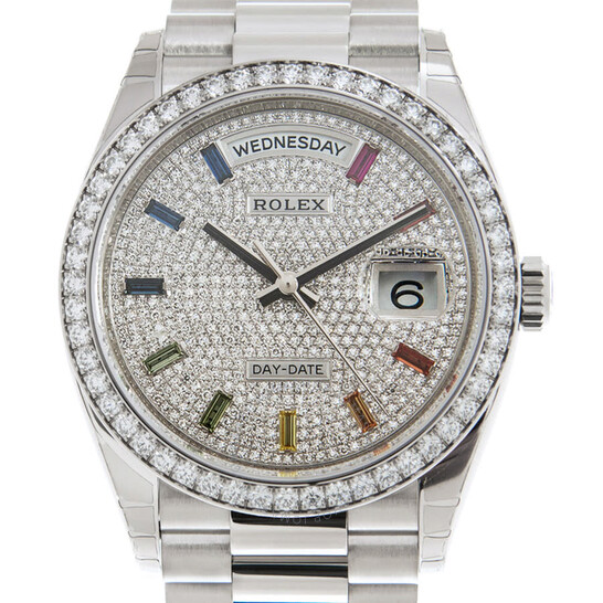 Rolex Day-Date 36 Diamond Pave Dial 18kt White Gold President Watch 128349DSP