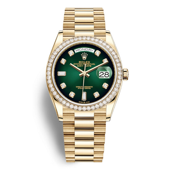 Rolex Day-Date 36 Green Dial 18kt Yellow Gold President Watch 128348GNDP