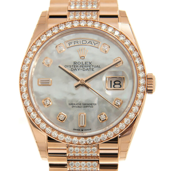 Rolex Day-Date 36 Mother of Pearl Dial 18kt Everose Gold Diamond Set President Watch 128345MDDP