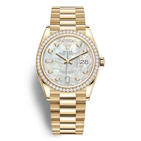 Rolex Day-Date 36 Mother of Pearl Dial 18kt Yellow Gold President Watch 128348MDP