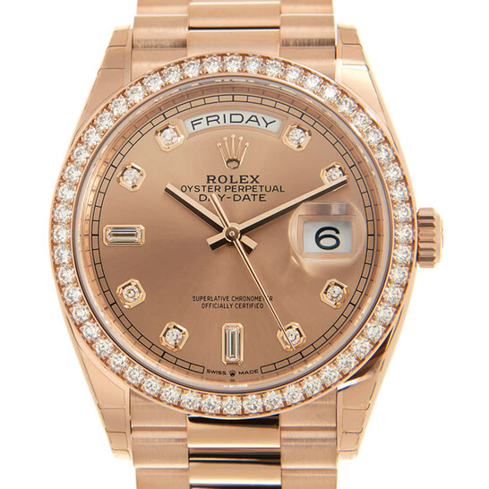 Rolex Day-Date 36 Rose Diamond Dial Automatic 18kt Everose Gold President Watch 128345PDP