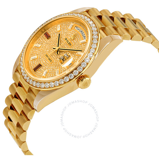 Rolex Day-Date 40 Automatic Gold Diamond Pave Dial Men’s 18kt Yellow Gold President Watch 228348rbr-0030