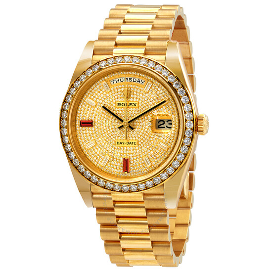 Rolex Day-Date 40 Automatic Gold Diamond Pave Dial Men’s 18kt Yellow Gold President Watch 228348rbr-0030