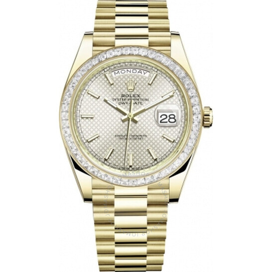 Rolex Day Date 40 Automatic Silver Diagonal-Motif Dial Men’s 18kt Yellow Gold President Watch 228398SSP