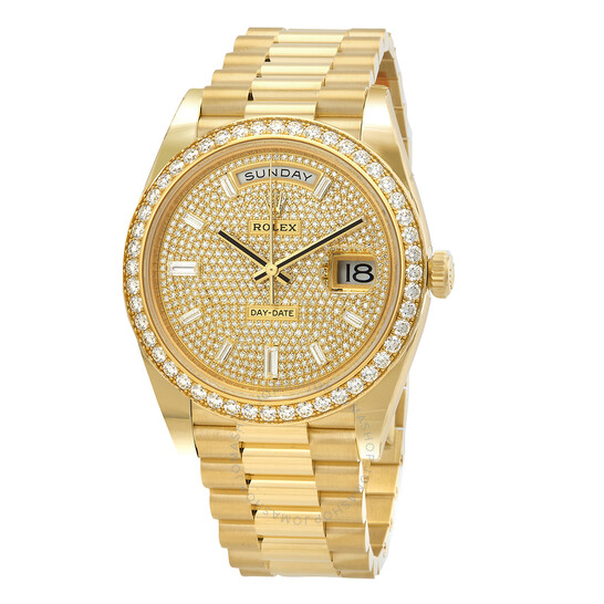 Rolex Day-Date 40 Diamond Paved Dial Men’s 18kt Yellow Gold President Watch M228348rbr-0037