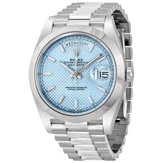 Rolex Day Date 40 Ice Blue Diagonal Motif Dial Platinum President Automatic Men’s Watch 228206IBLSP