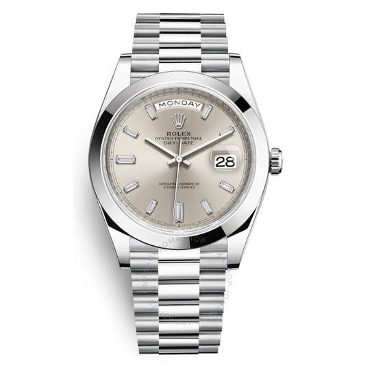 Rolex Day Date 40 Silver Diamond Dial Automatic Men’s Platinum President Watch 228206SDP