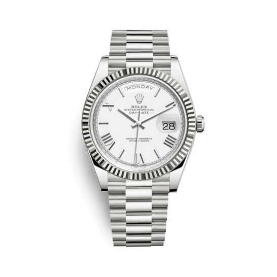 Rolex Day-Date 40 White Dial Automatic Men’s 18kt White Gold President Watch 228239WRP