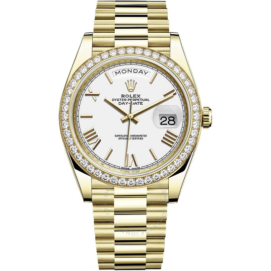 Rolex Day-Date 40 White Dial Automatic Men’s 18kt Yellow Gold President Watch 228348WRP