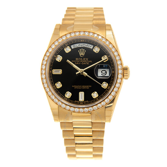 Rolex Day-Date Automatic Chronometer Diamond Black Dial Unisex Watch 118348-0024