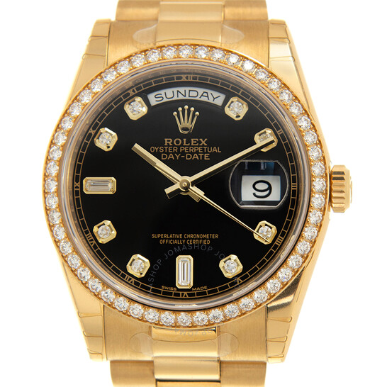 Rolex Day-Date Automatic Chronometer Diamond Black Dial Unisex Watch 118348-0024