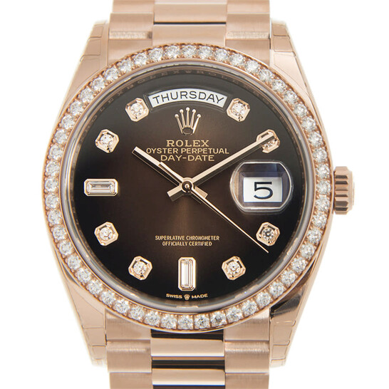 Rolex Day-Date Automatic Chronometer Diamond Brown Dial Ladies Watch 128345RBR