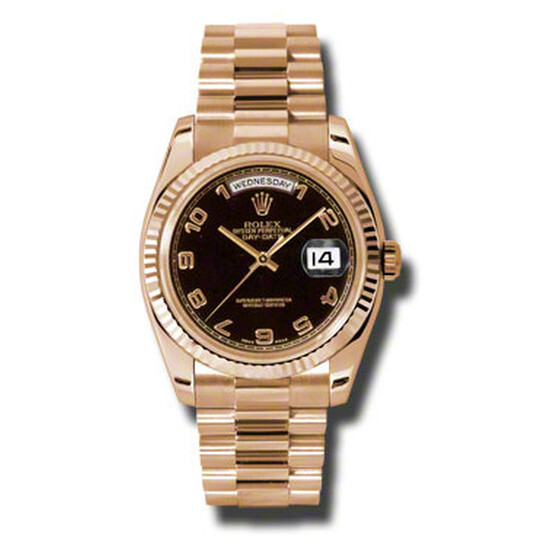 Rolex Day-Date Black Dial 18K Everose Gold President Automatic Ladies Watch 118235BKAP