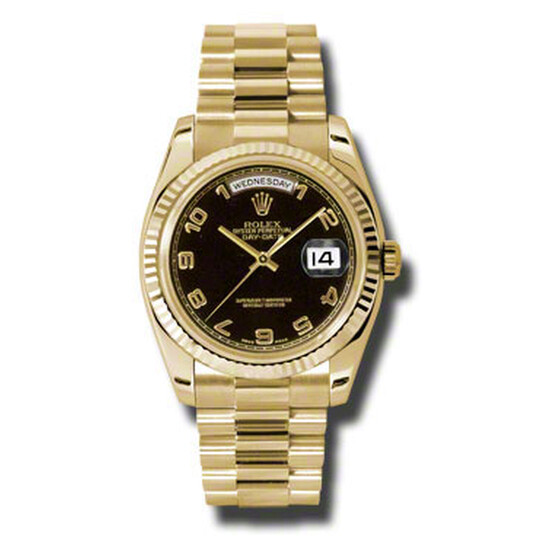 Rolex Day-Date Black Dial 18K Yellow Gold President Automatic Men’s Watch 118238BKAP