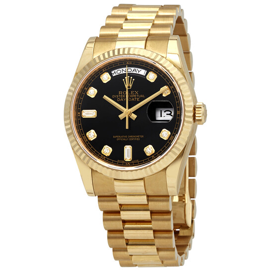 Rolex Day-Date Black Dial 18K Yellow Gold President Automatic Men’s Watch 118238BKDP