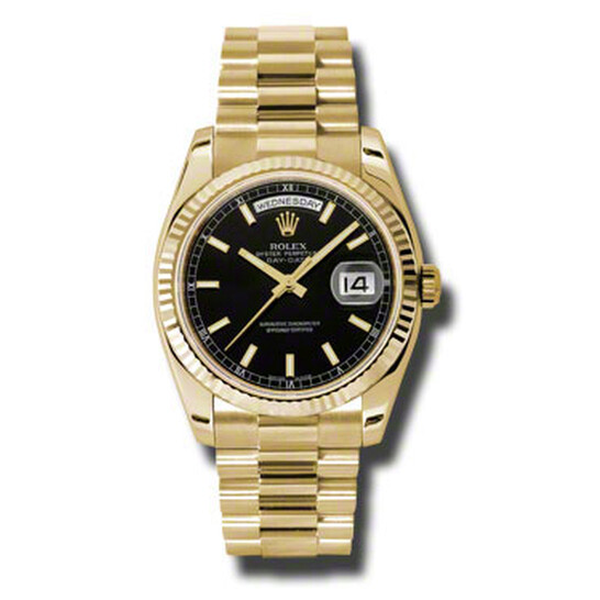 Rolex Day-Date Black Dial 18K Yellow Gold President Automatic Men’s Watch 118238BKSP