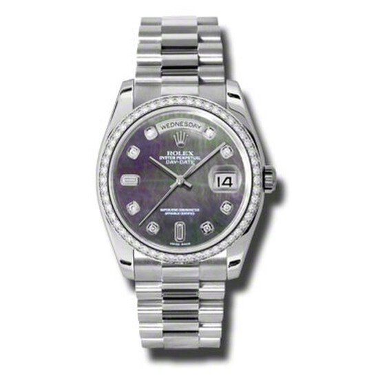 Rolex Day-Date Black Mother Of Pearl Dial Platinum President Automatic Ladies Watch 118346BKMDP