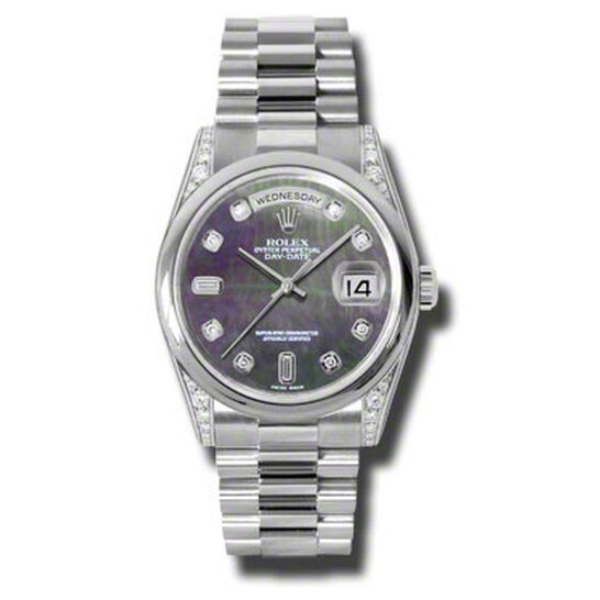 Rolex Day-Date Black Mother Of Pearl Dial Platinum President Automatic Men’s Watch 118296BKMDP