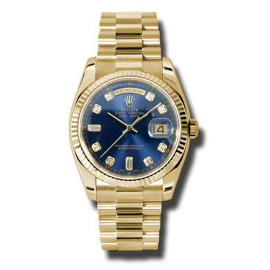 Rolex Day-Date Blue Dial 18K Yellow Gold President Automatic Men’s Watch 118238BLDP