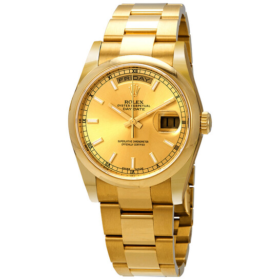 Rolex Day-Date Champagne Dial 18K Yellow Gold Oyster Bracelet Automatic Men’s Watch 118208CSO