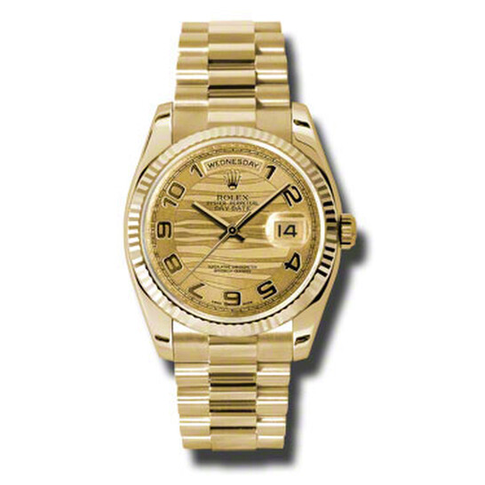 Rolex Day-Date Champagne Wave Dial 18K Yellow Gold President Automatic Men’s Watch 118238CWVAP