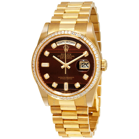 Rolex Day-Date Chocolate Bulls Eye Diamond Dial Automatic Men’s 18kt Yellow Gold President Watch 118398CHBEDP