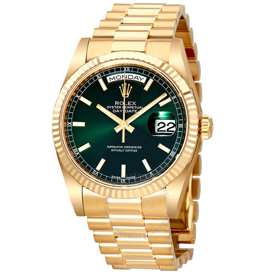 Rolex Day Date Green Dial Automatic 18K Yellow Gold Automatic Watch 118238GNSP