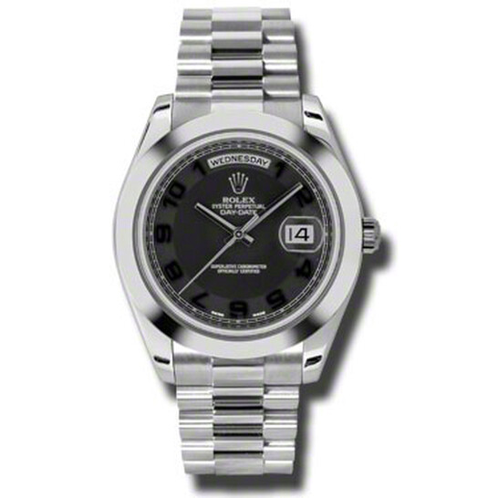 Rolex Day-Date II Black Concentric Dial Platinum President Automatic Men’s Watch 218206BKCAP