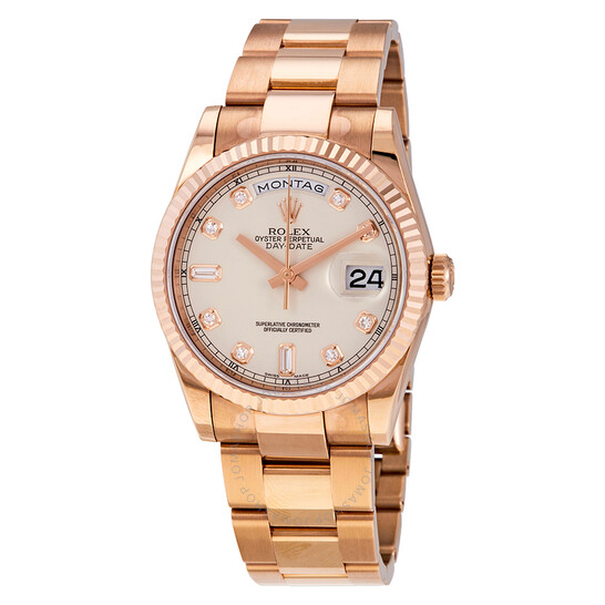 Rolex Day-Date Ivory Diamond Dial Automatic 36mm 18kt Everose Gold Oyster Watch 118235IVDO