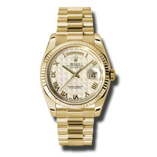 Rolex Day-Date Ivory Pyramid Dial 18K Yellow Gold President Automatic Men’s Watch 118238IPRP