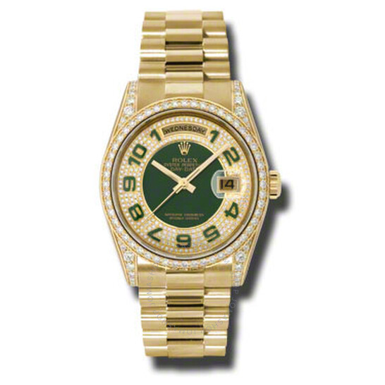 Rolex Day-Date Pave Green Automatic 18kt Yellow Gold Ladies  Watch118388PGAP